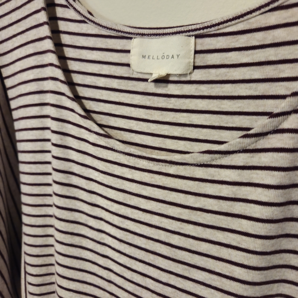 MELLODAY Nordstrom Large Short Sleeve Maroon And Cream Knit Dress W/ Pockets - Picture 2 of 4